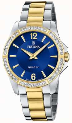 Festina Ladies Gold-pltd. Watch W/CZ Set & Steel Bracelet F20594/2