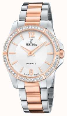 Festina Ladies Rose-pltd. Watch W/CZ Set & Steel Bracelet F20595/1