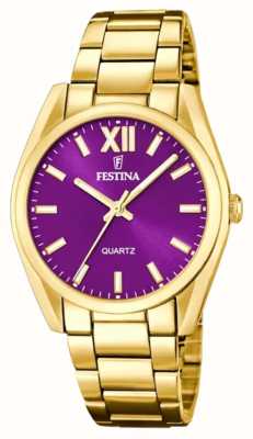 Festina Ladies Gold-Toned Purple Sunray Dial Watch F20640/3