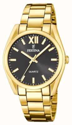 Festina Ladies Gold-Toned Black Sunray Dial Watch F20640/6