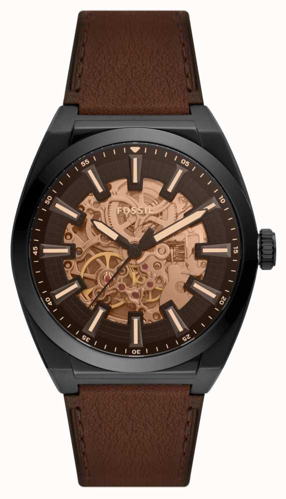 Fossil Men's Everett Automatic | Open Heart Dial | Brown Leather