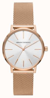 armani exchange silver and rose gold watch
