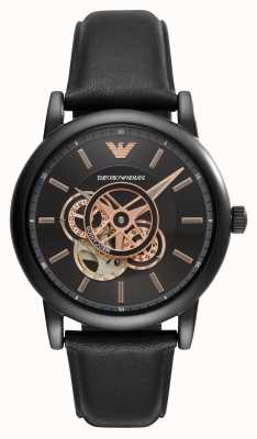 emporio armani men's black leather strap watch