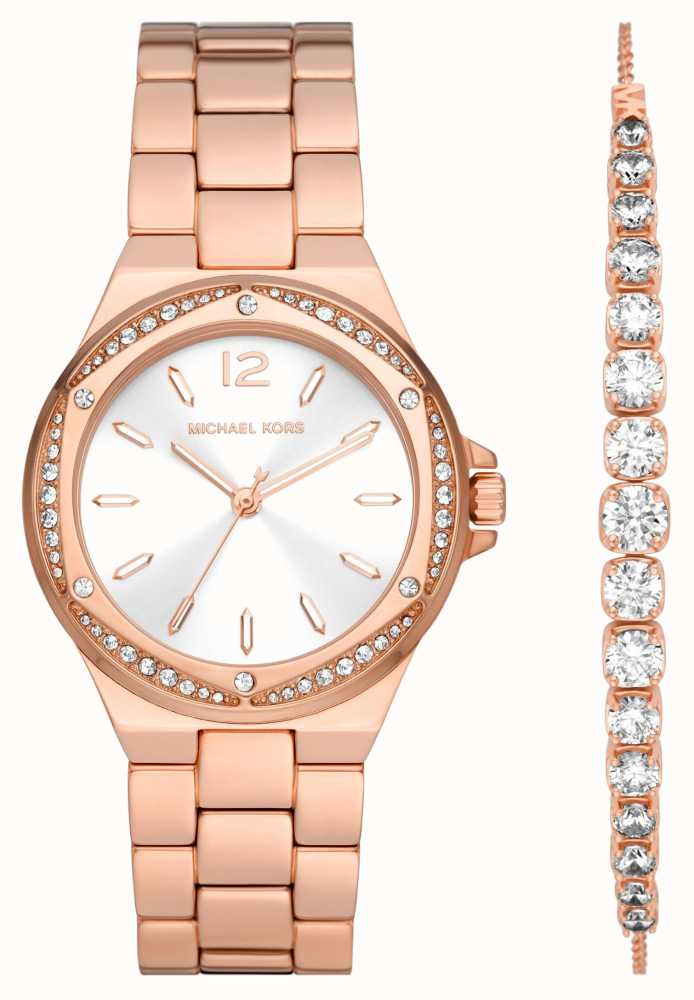 Michael Kors Lennox Pavé Rose Gold-Tone Watch And Bracelet Gift Set  MK1053SET - First Class Watches™ HKG