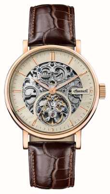 Ingersoll THE CHARLES Automatic (44mm) Champagne Skeleton Dial / Brown Leather Strap I05805