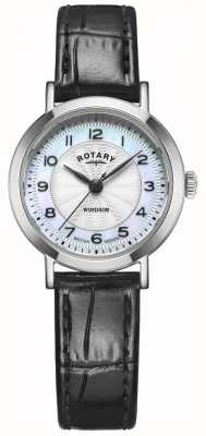 Rotary Women's Windsor | Mother-of-Pearl Dial | Black Leather Strap LS05420/68
