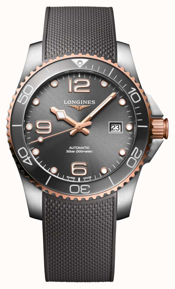 LONGINES HydroConquest Automatic 39mm Grey Rubber Strap L37803789 - First  Class Watches™ HKG