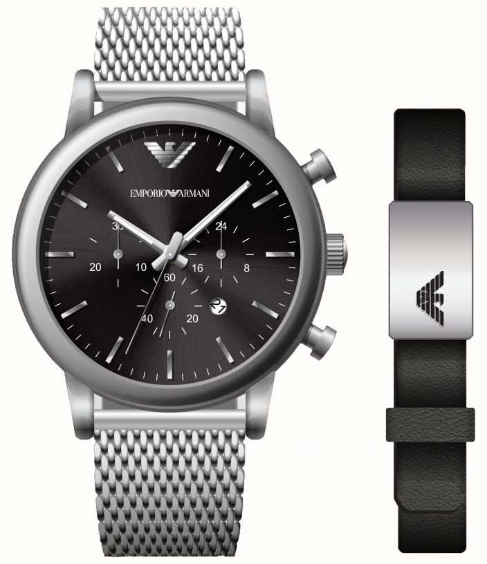 Emporio Armani Men's Watch And Bracelet Gift Set | Black Chronograph Dial  AR80062SET - First Class Watches™ HKG