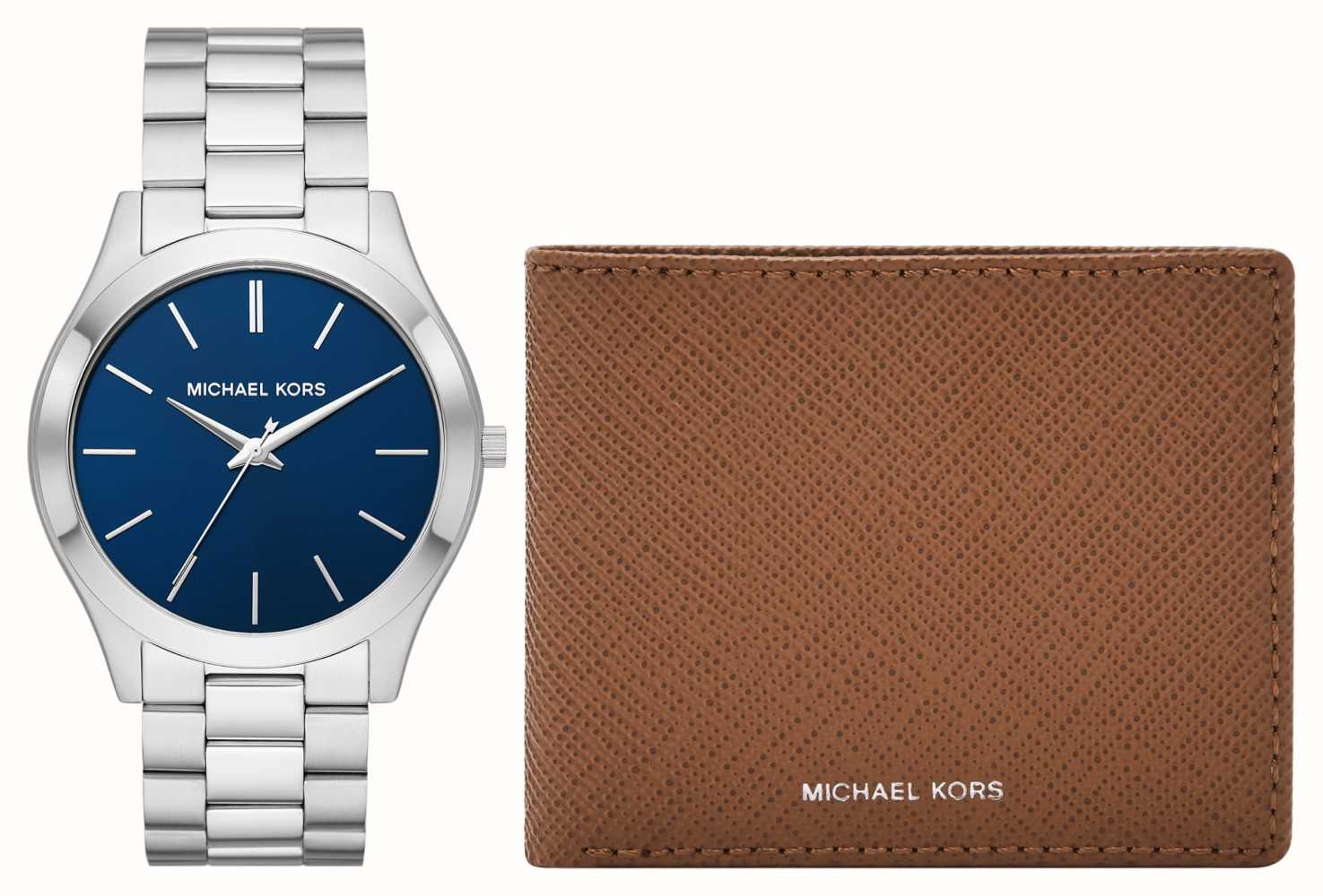 Michael Kors Slim Runway Blue Dial Steel Watch Matching Wallet MK1060SET -  First Class Watches™ HKG