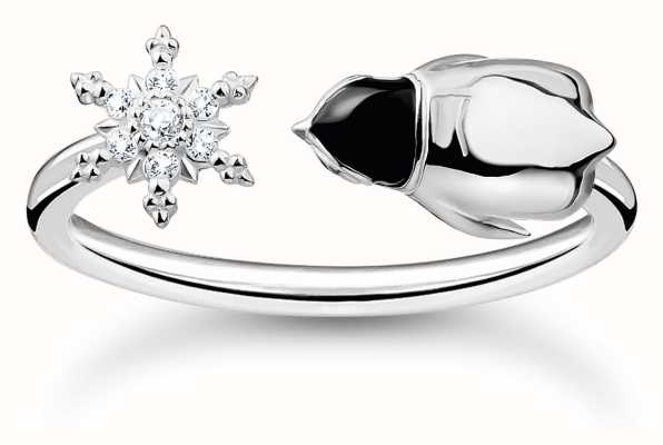 Thomas Sabo Polar World Penguin Snowflake Ring | Sterling Silver | Crystal Set | EU 56 TR2416-041-7-56